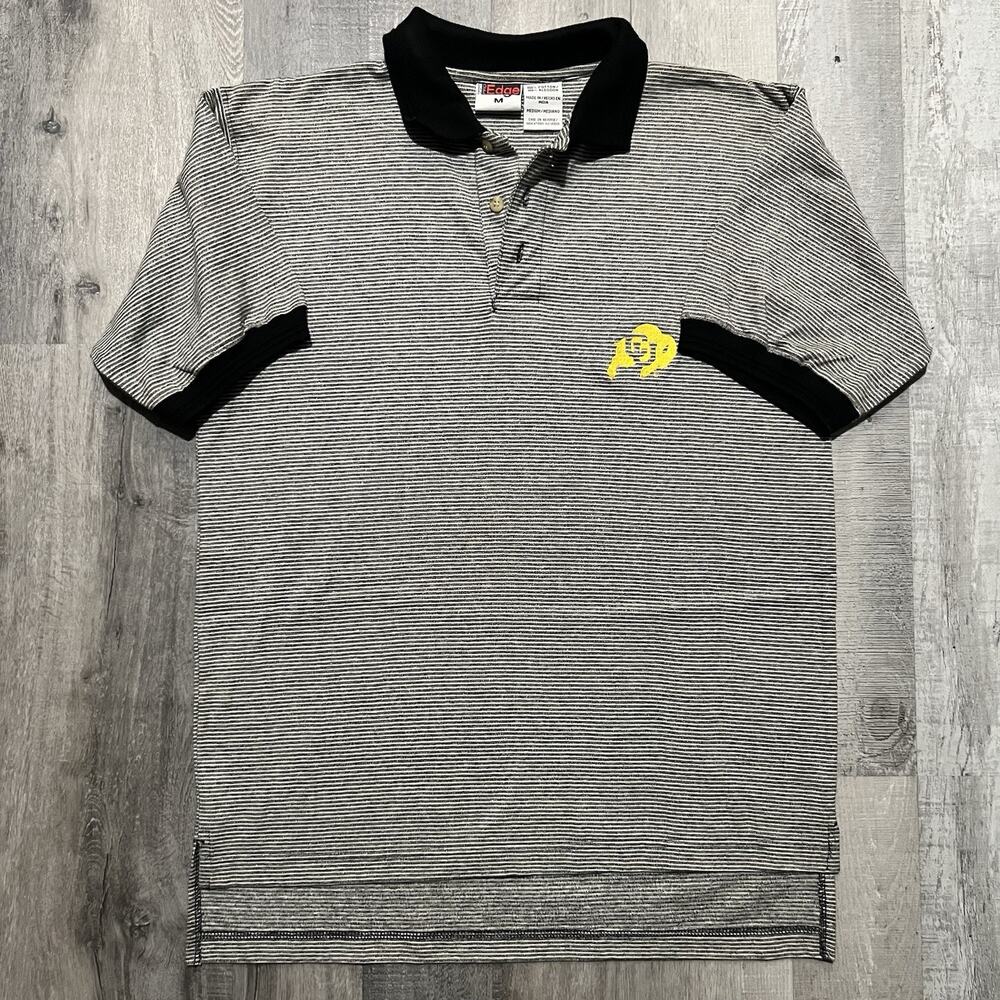 Vintage Pro Edge Colorado Buffaloes Striped CU Buffs College Polo Shirt